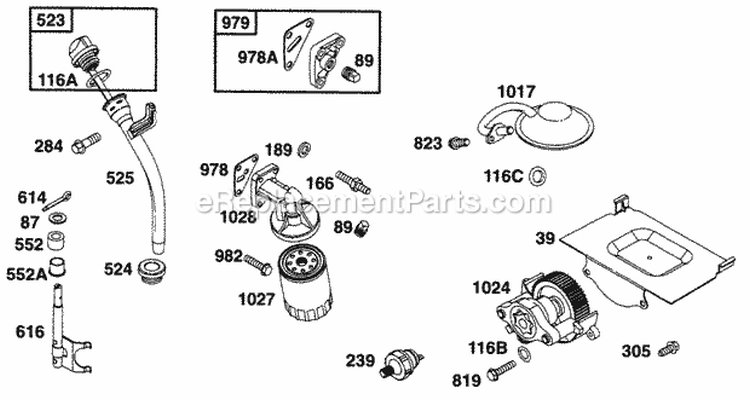 Oil Grp Diagram and Parts List for 290447-0041-01  Briggs and Stratton Engine